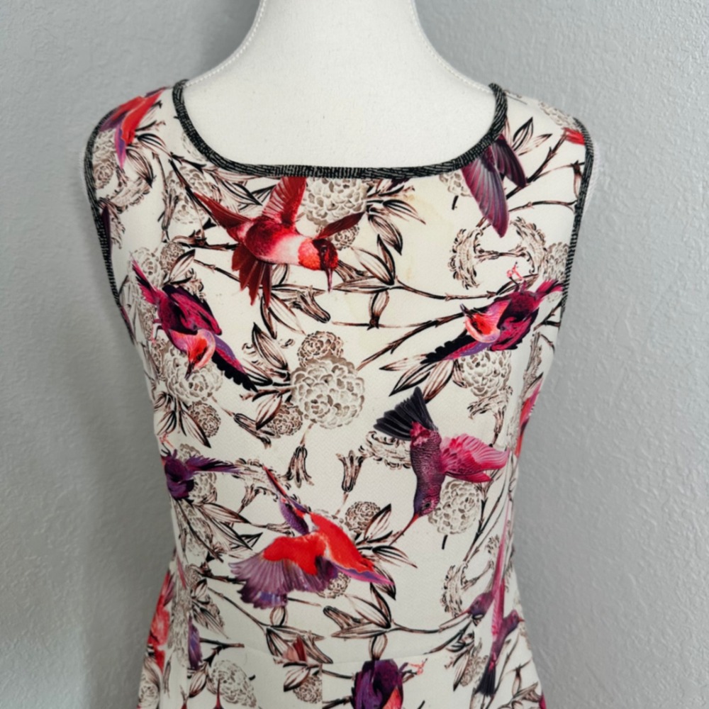 Ranna Gill Hummingbird Print Dress Sleeveless Fit and Flare Casual Women's Dress - Picture 2 of 6